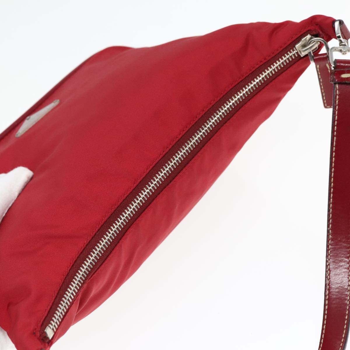 PRADA Accessory Pouch Nylon Red Silver Auth 92906