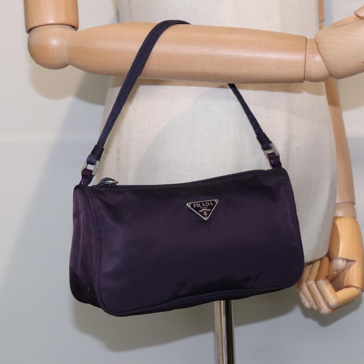 PRADA Accessory Pouch Nylon Purple Silver Auth 92908