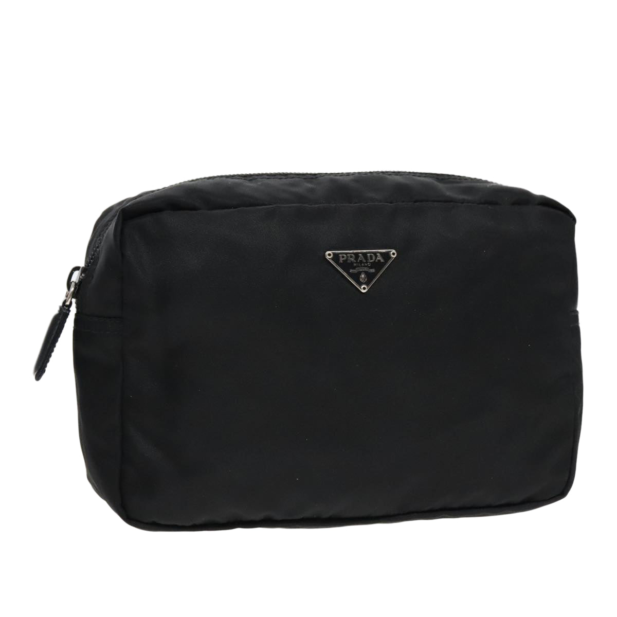 PRADA Pouch Nylon Black Silver Auth 92913