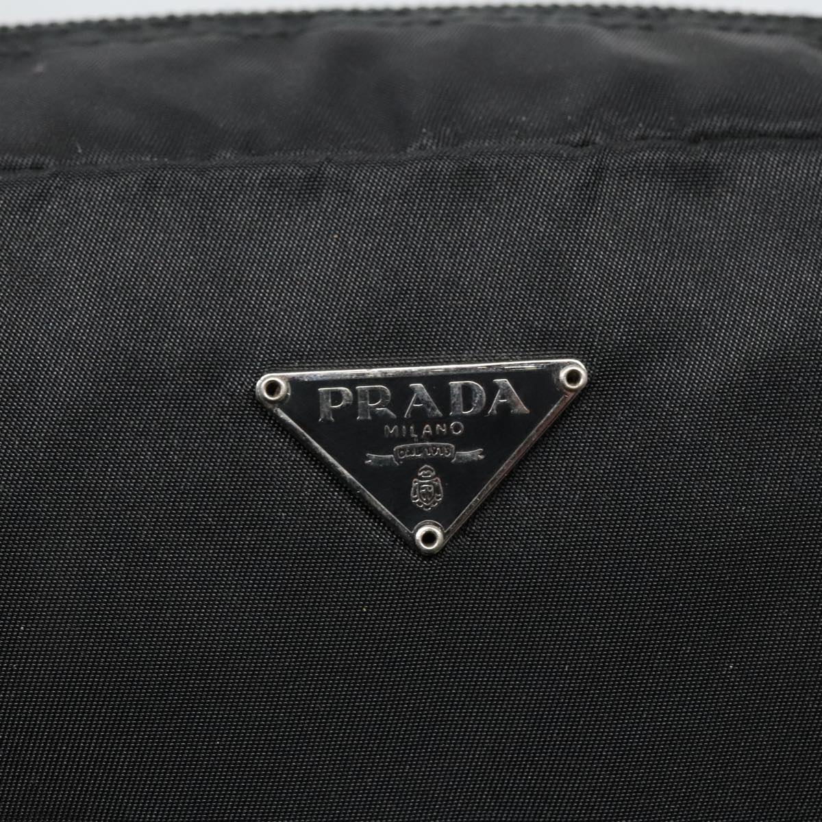 PRADA Pouch Nylon Black Silver Auth 92913