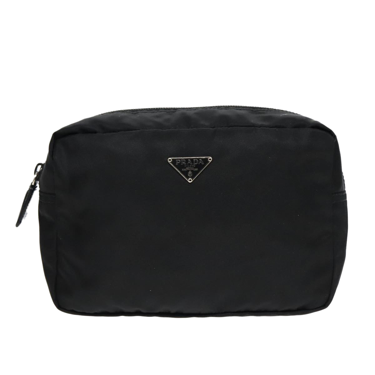 PRADA Pouch Nylon Black Silver Auth 92913