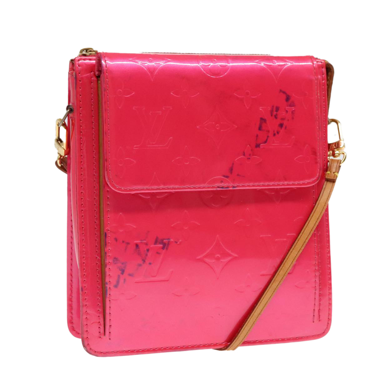 LOUIS VUITTON Monogram Vernis Motto Pouch Fuchsia Pink M91225 LV Auth 92928