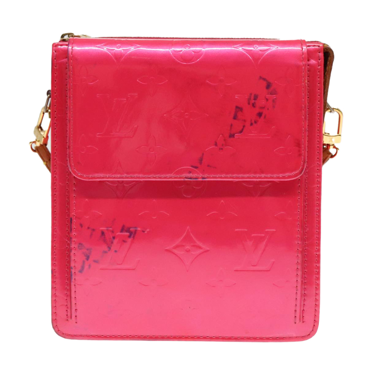 LOUIS VUITTON Monogram Vernis Motto Pouch Fuchsia Pink M91225 LV Auth 92928