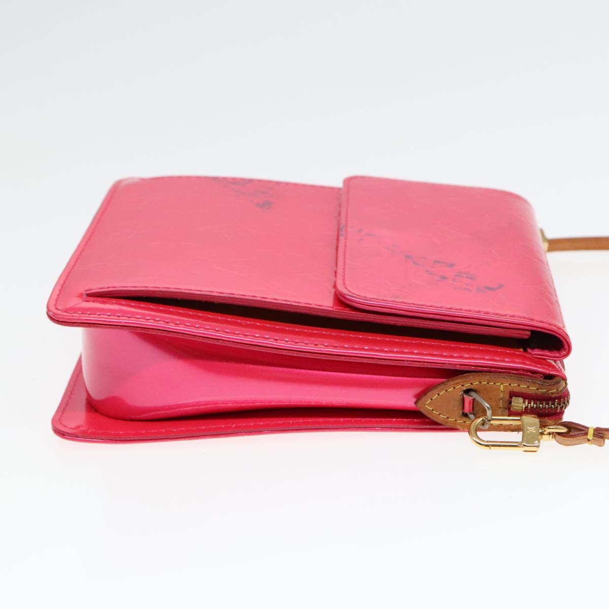 LOUIS VUITTON Monogram Vernis Motto Pouch Fuchsia Pink M91225 LV Auth 92928