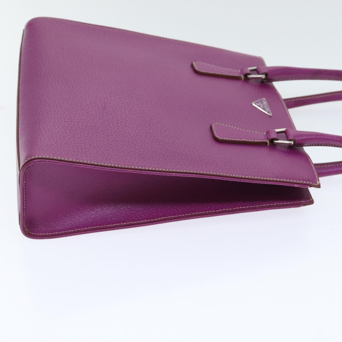 PRADA Hand Bag Leather Purple Silver Auth 92932