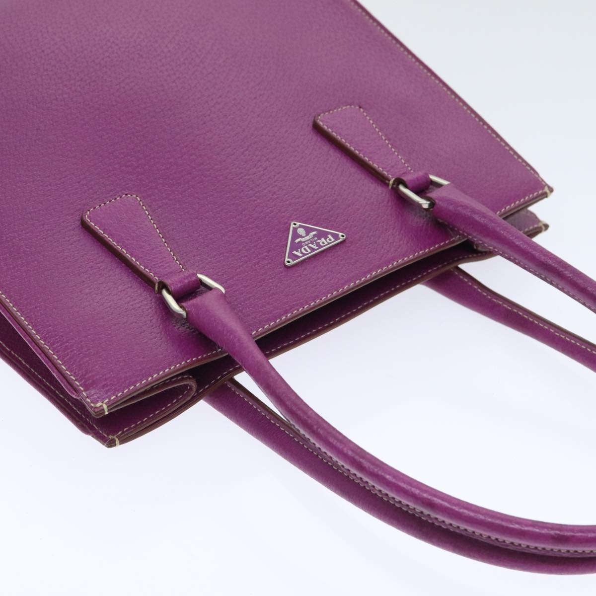 PRADA Hand Bag Leather Purple Silver Auth 92932