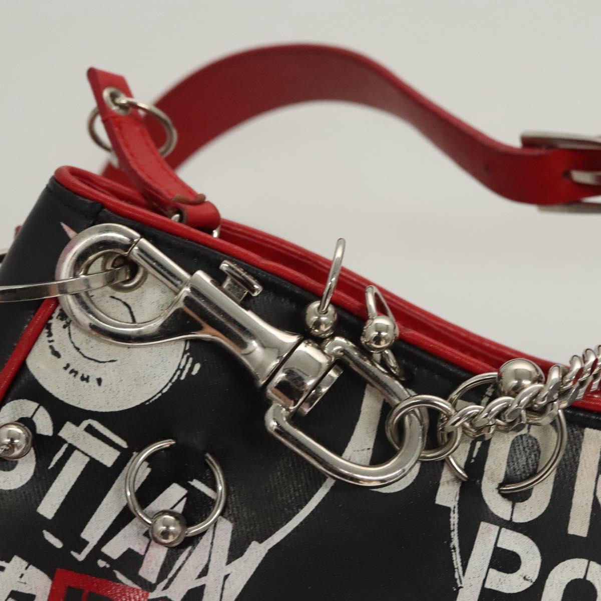 Christian Dior Shoulder Bag Leather Black Red Silver Auth 92933