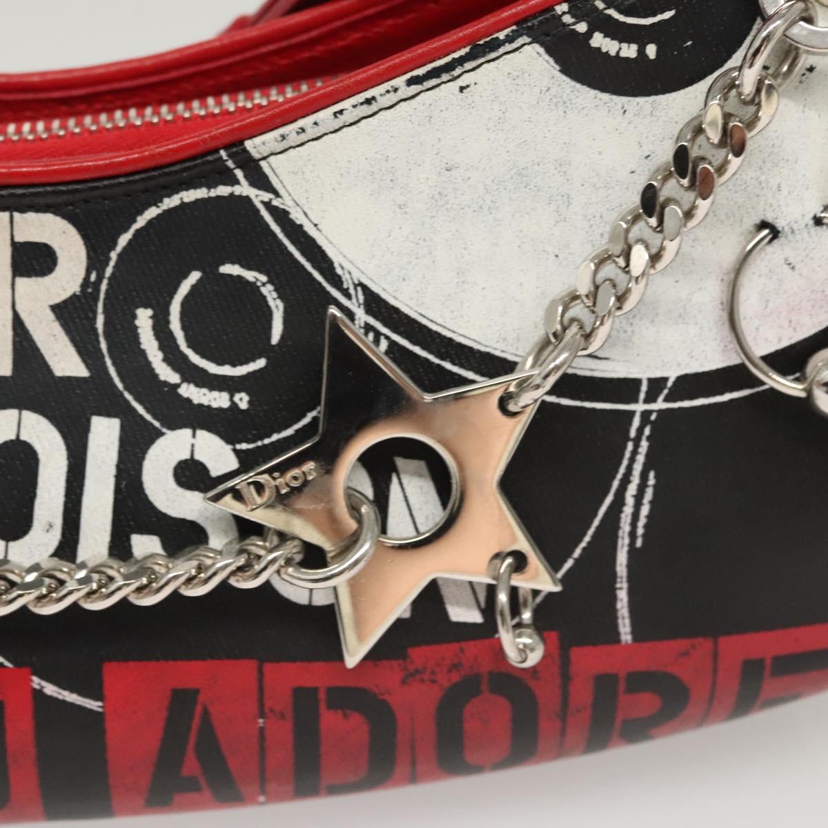 Christian Dior Shoulder Bag Leather Black Red Silver Auth 92933
