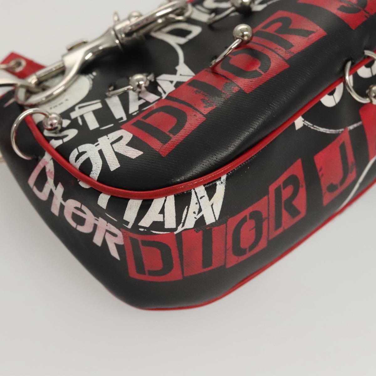 Christian Dior Shoulder Bag Leather Black Red Silver Auth 92933