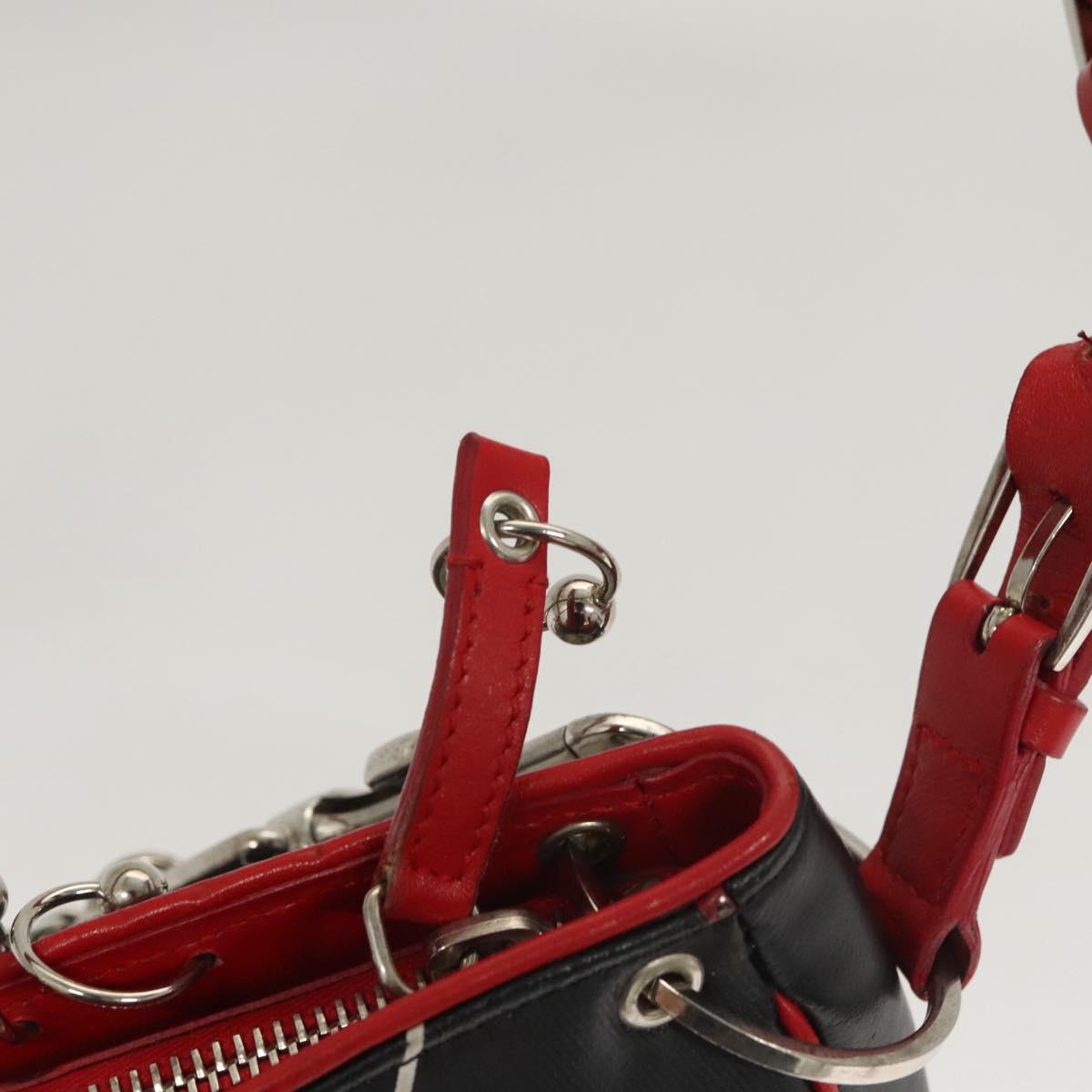 Christian Dior Shoulder Bag Leather Black Red Silver Auth 92933