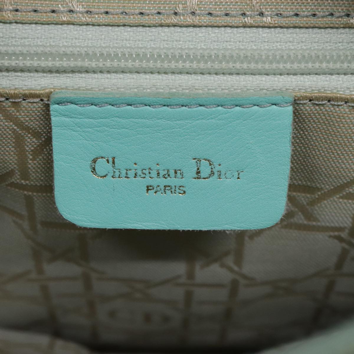 Christian Dior Quilted Hand Bag Nylon Peppermint Silver Auth 92965