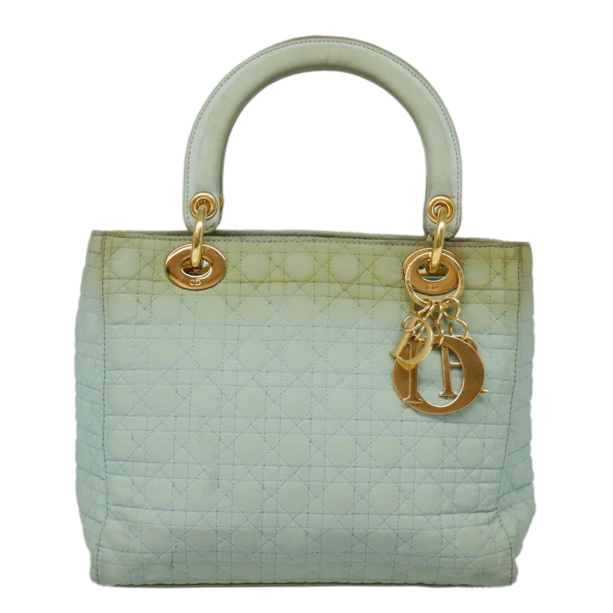 Christian Dior Quilted Hand Bag Nylon Peppermint Silver Auth 92965