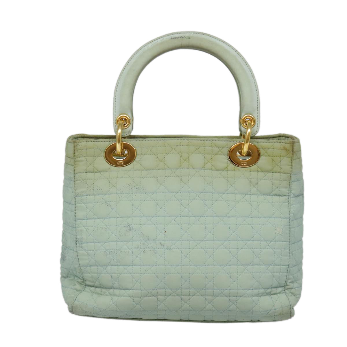 Christian Dior Quilted Hand Bag Nylon Peppermint Silver Auth 92965