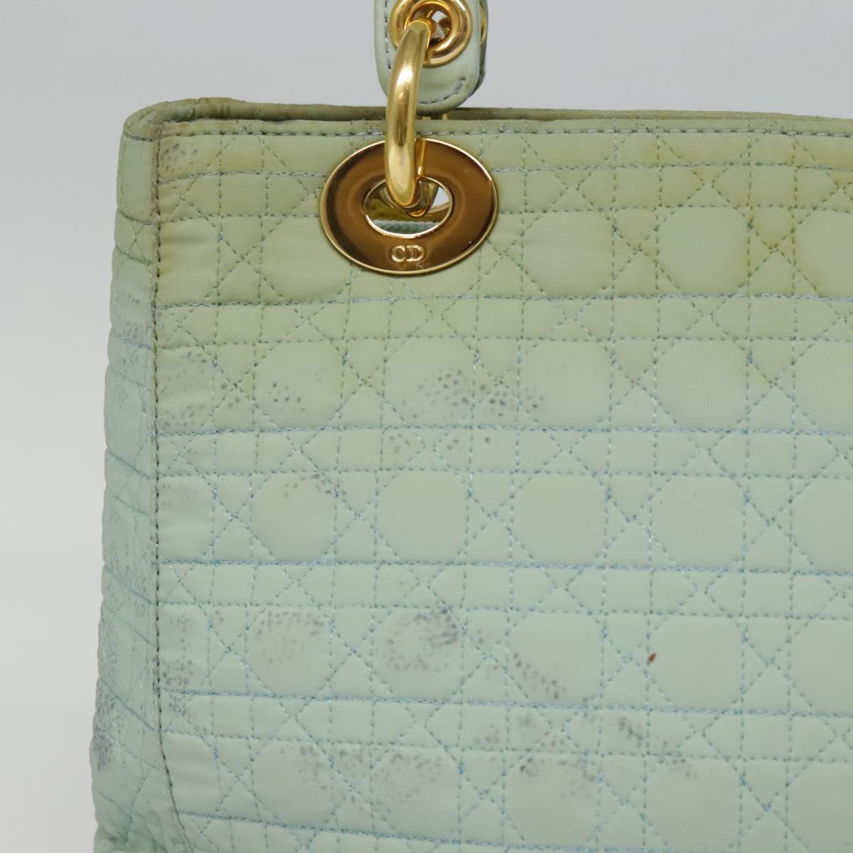 Christian Dior Quilted Hand Bag Nylon Peppermint Silver Auth 92965