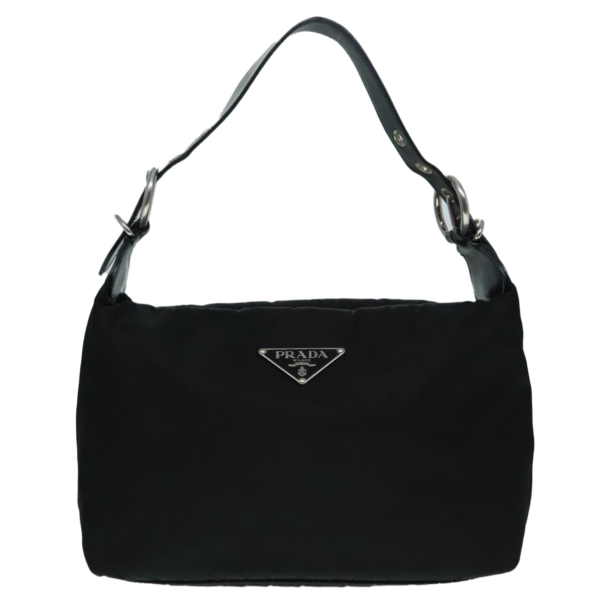 PRADA Hand Bag Nylon Black Silver Auth 92975