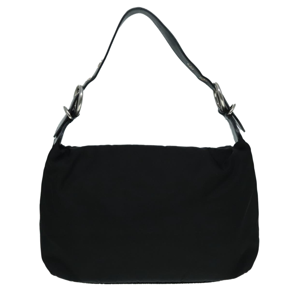 PRADA Hand Bag Nylon Black Silver Auth 92975