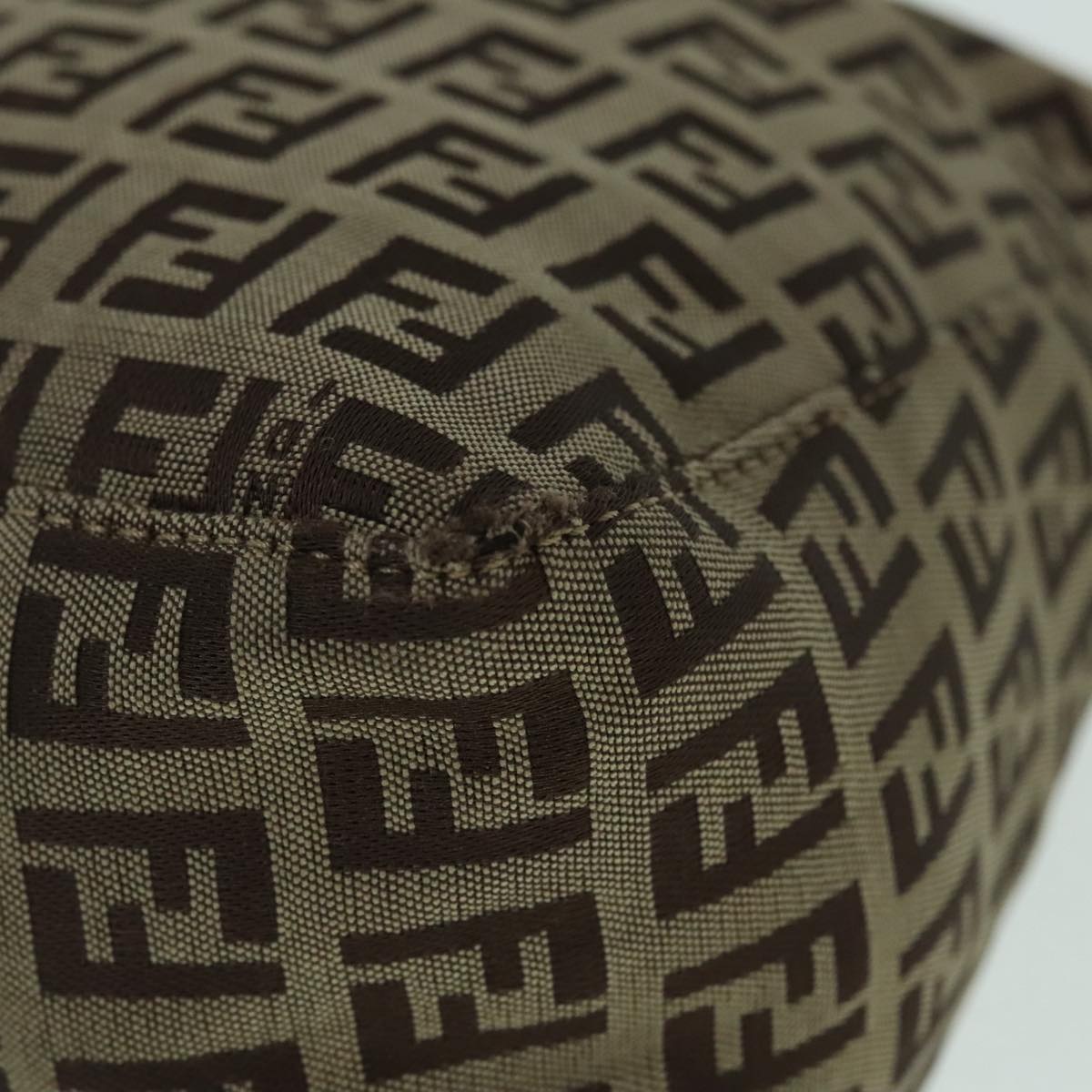 FENDI Zucchino Canvas Hand Bag Beige Brown Auth 92979