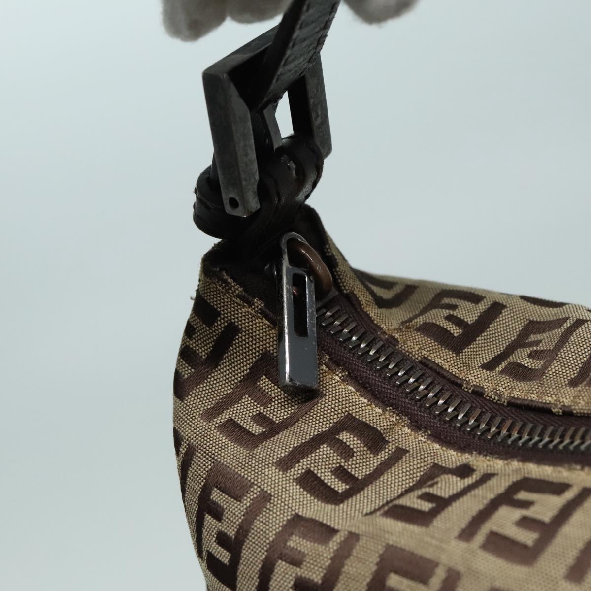 FENDI Zucchino Canvas Hand Bag Beige Brown Auth 92979