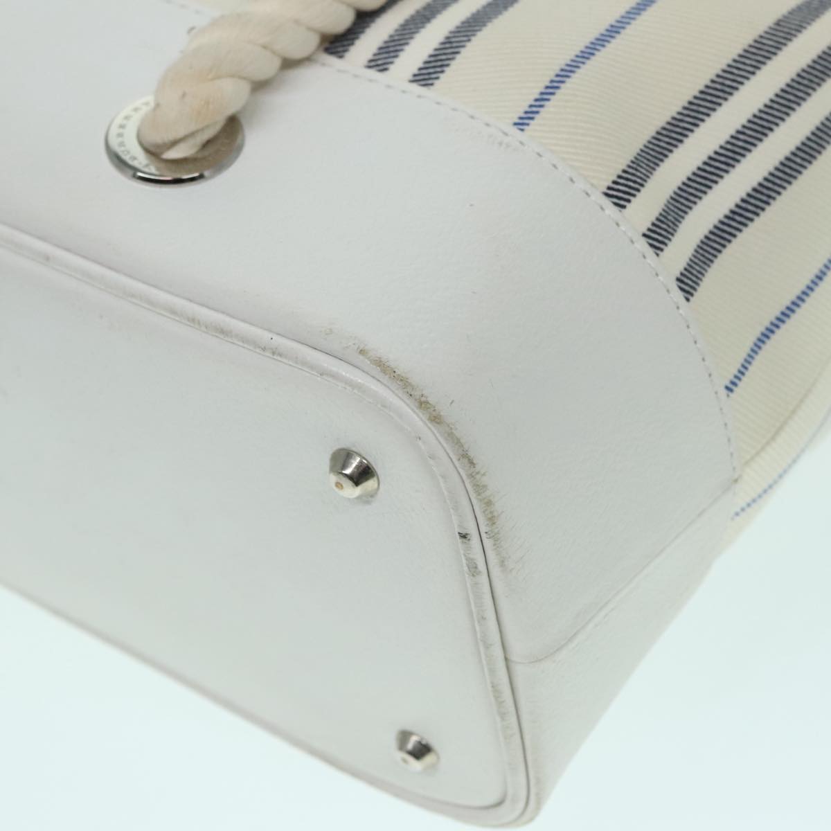 BURBERRY Rope handle Hand Bag Canvas Leather White Blue Silver Auth 92982