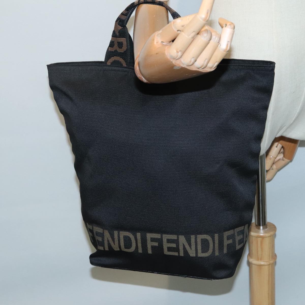 FENDI Hand Bag Nylon Black Auth 92994