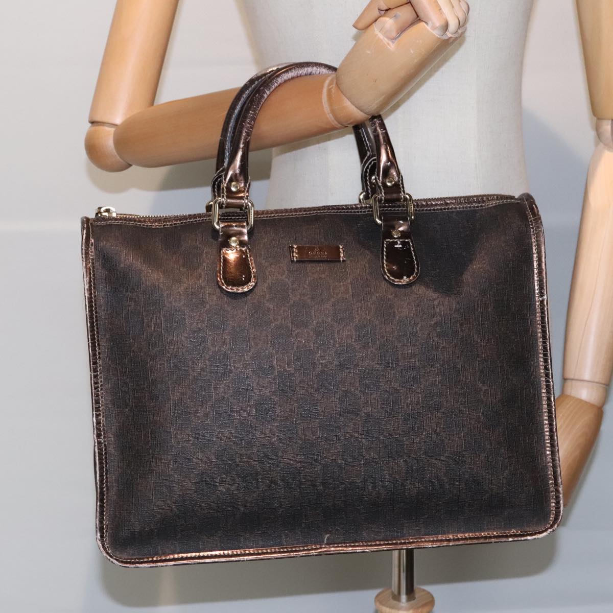 GUCCI GG Canvas Hand Bag Brown Gold 190259 Auth 92995