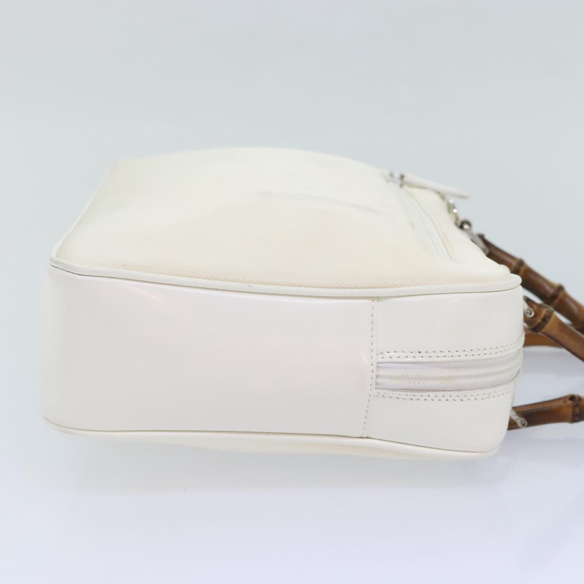 GUCCI Bamboo Hand Bag Leather Nylon White Silver 000 2040 0538 Auth 92996