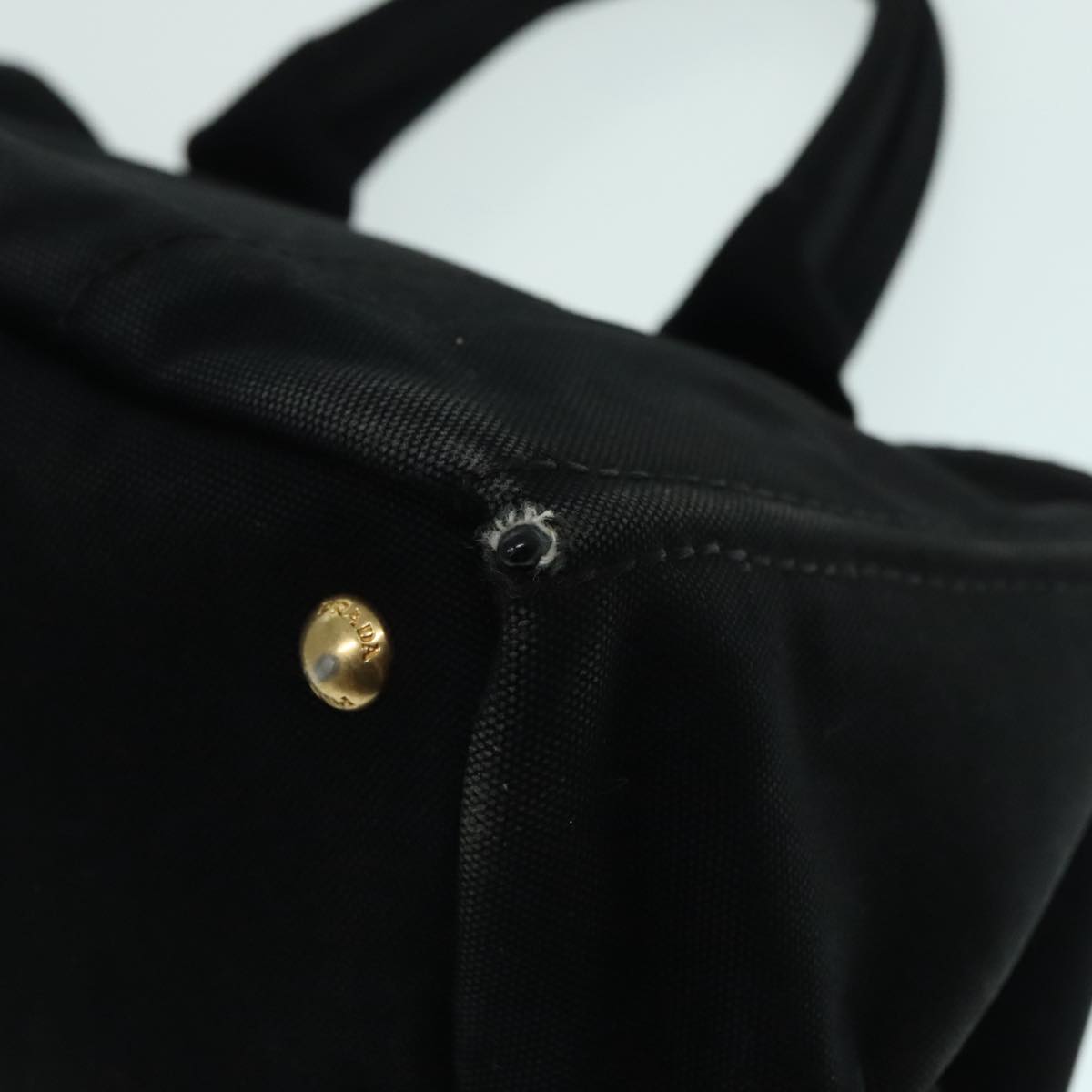 PRADA Canapa MM Hand Bag Canvas Black Gold Auth 92998