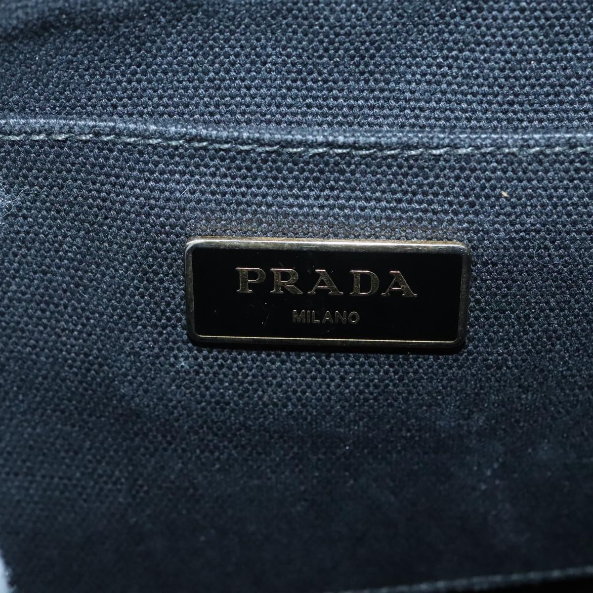 PRADA Canapa MM Hand Bag Canvas Black Gold Auth 92998