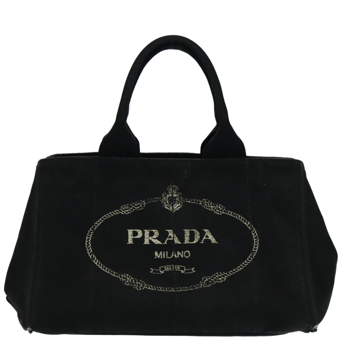 PRADA Canapa MM Hand Bag Canvas Black Gold Auth 92998