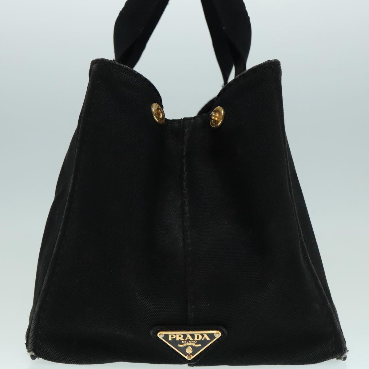 PRADA Canapa MM Hand Bag Canvas Black Gold Auth 92998