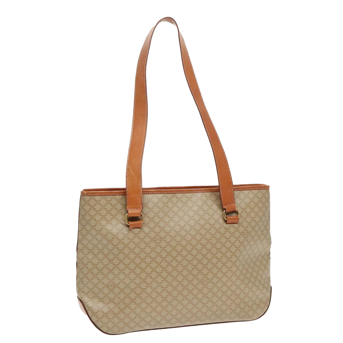 CELINE Macadam Canvas Tote Bag Beige Gold Auth 93026