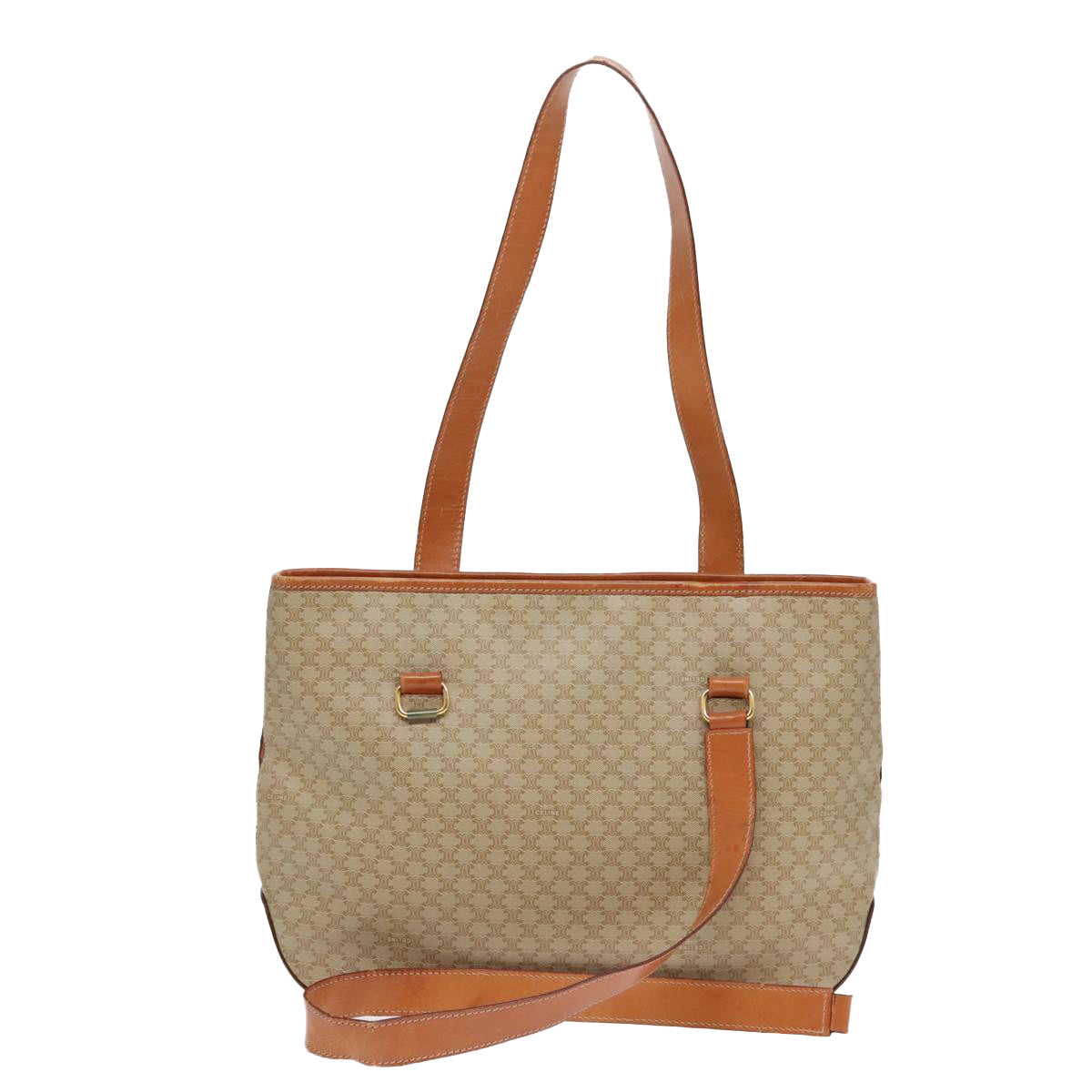 CELINE Macadam Canvas Tote Bag Beige Gold Auth 93026