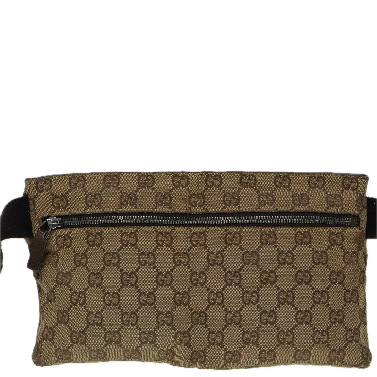 GUCCI GG Canvas Waist Bag Beige Brown Silver 28566 Auth 93030