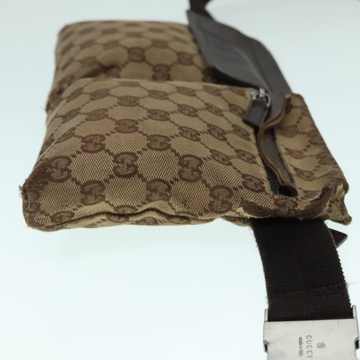 GUCCI GG Canvas Waist Bag Beige Brown Silver 28566 Auth 93030