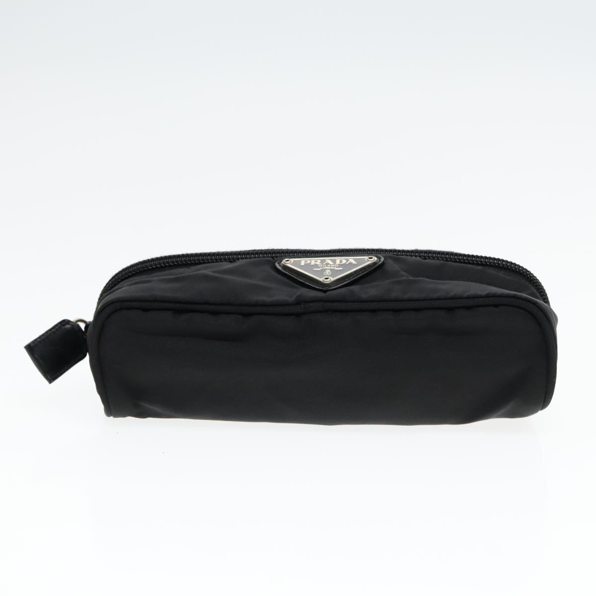 PRADA Vanity Pouch Nylon Black Silver Auth 93039