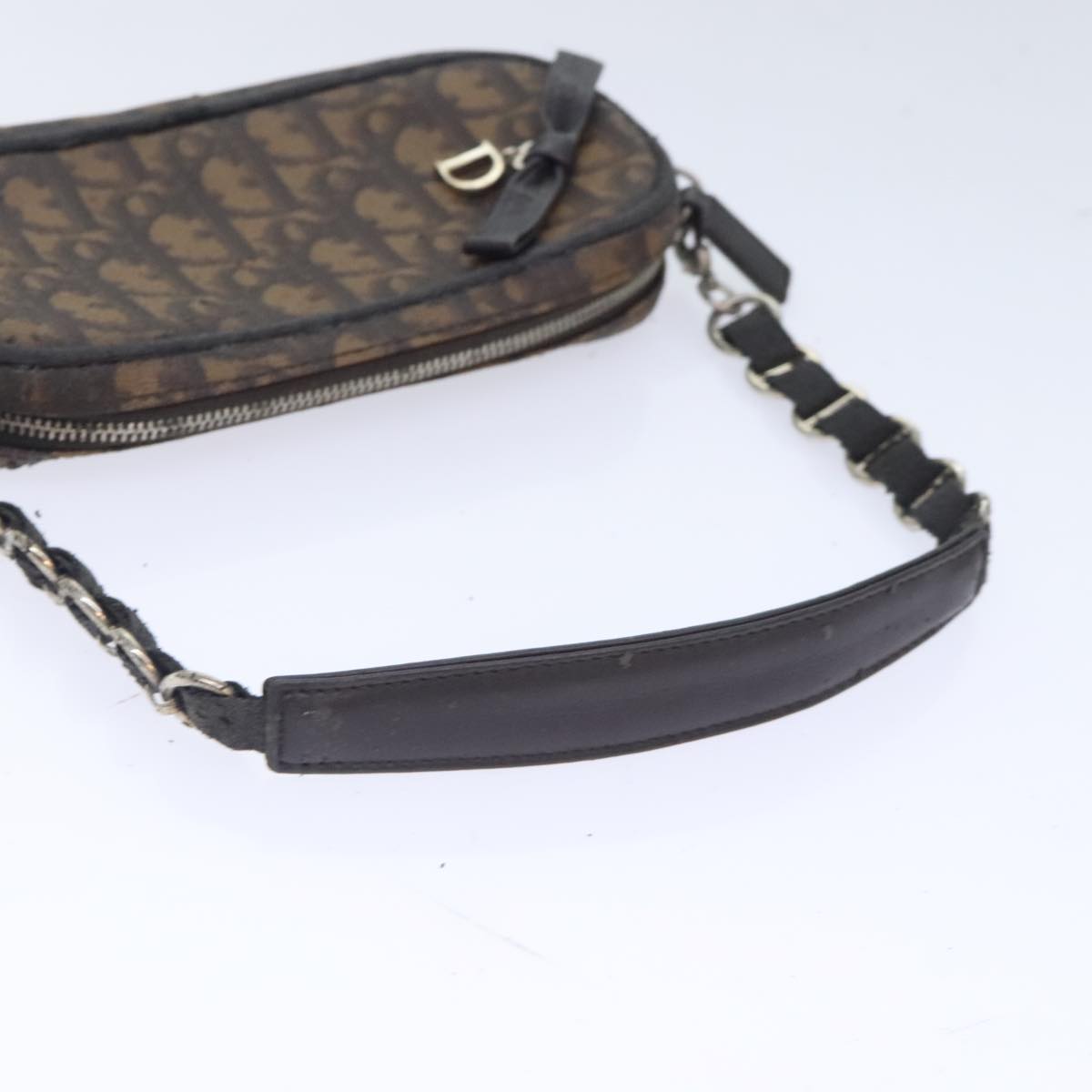 Christian Dior Trotter Canvas Romantic Pouch PVC Brown Silver Auth 93042