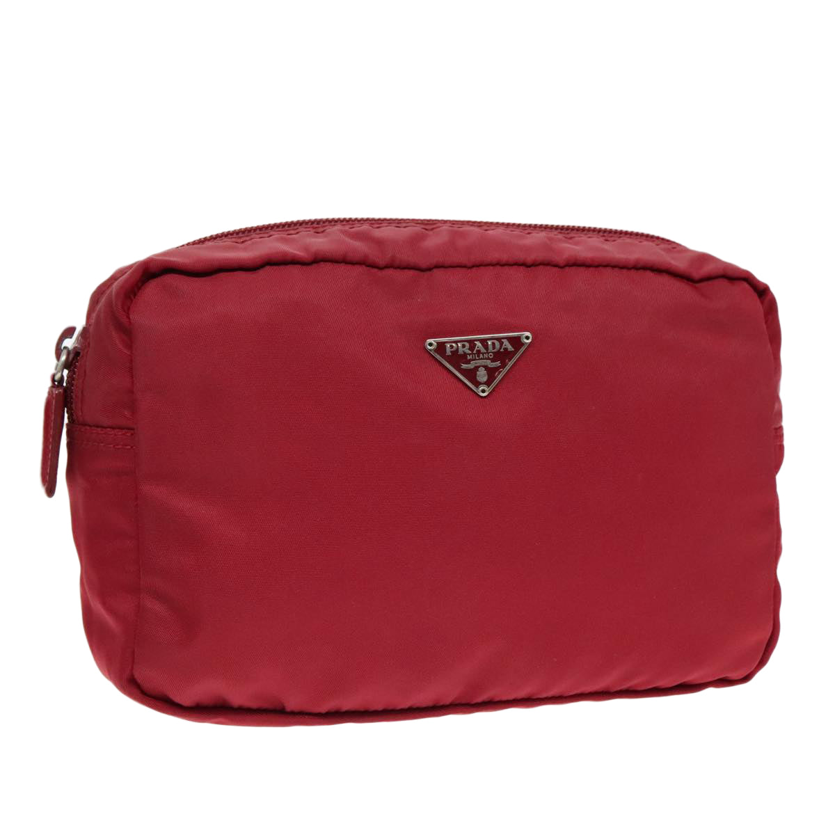 PRADA Pouch Nylon Red Silver Auth 93043