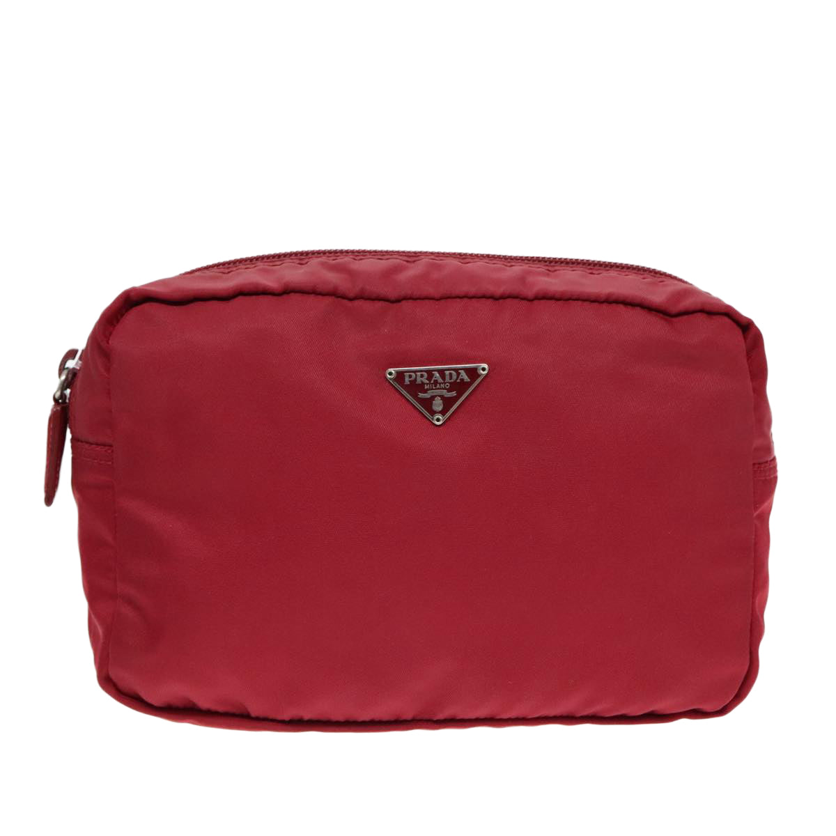 PRADA Pouch Nylon Red Silver Auth 93043