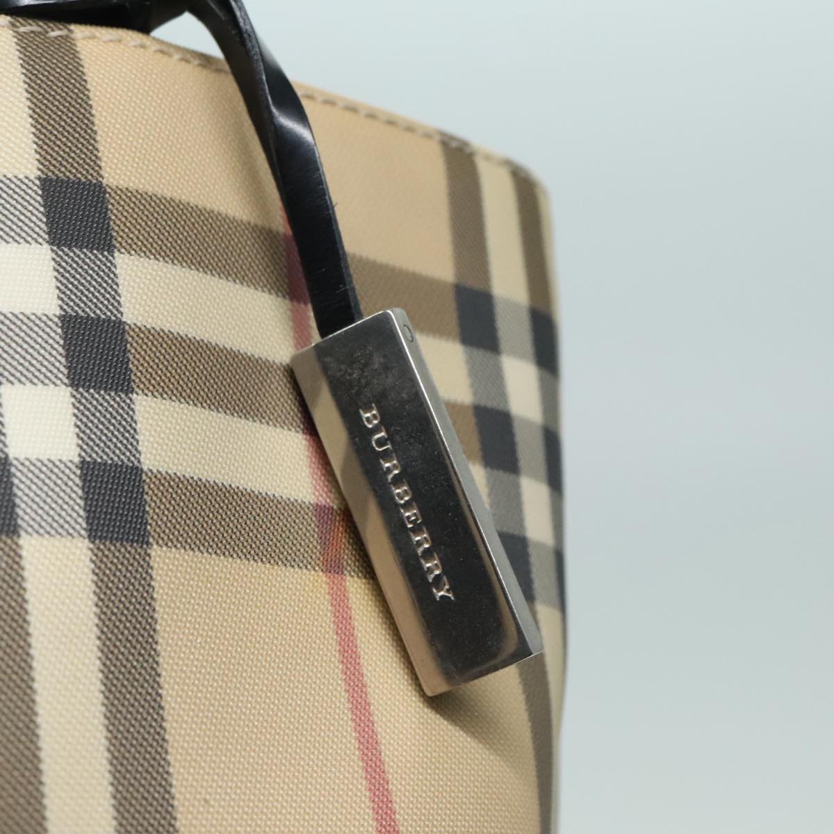 BURBERRY Nova Check Hand Bag PVC Beige Silver Auth 93194