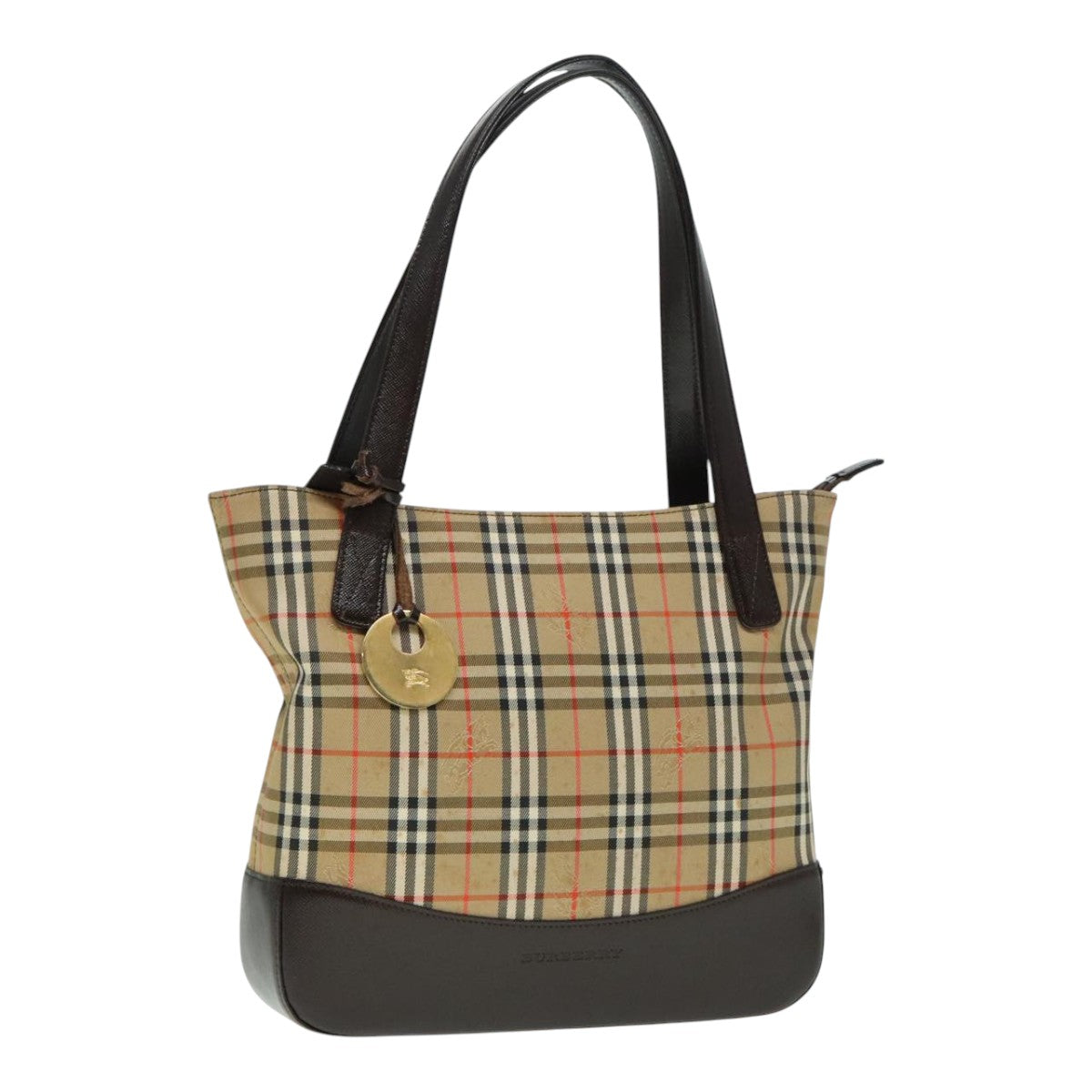 BURBERRY Nova Check Shoulder Bag Canvas Leather Beige Gold Auth 93195