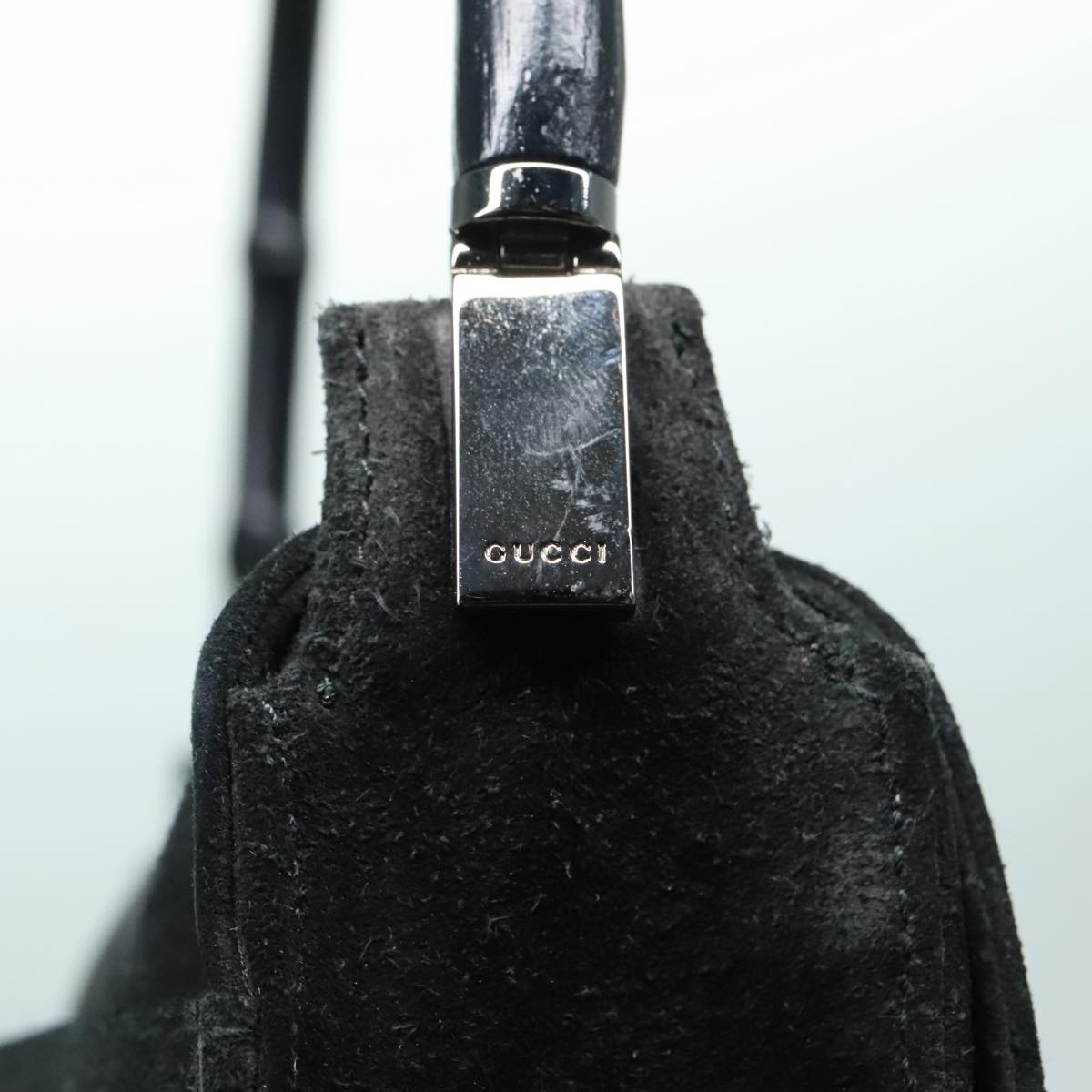 GUCCI Bamboo Hand Bag Suede Black Silver 001 3239 Auth 93207