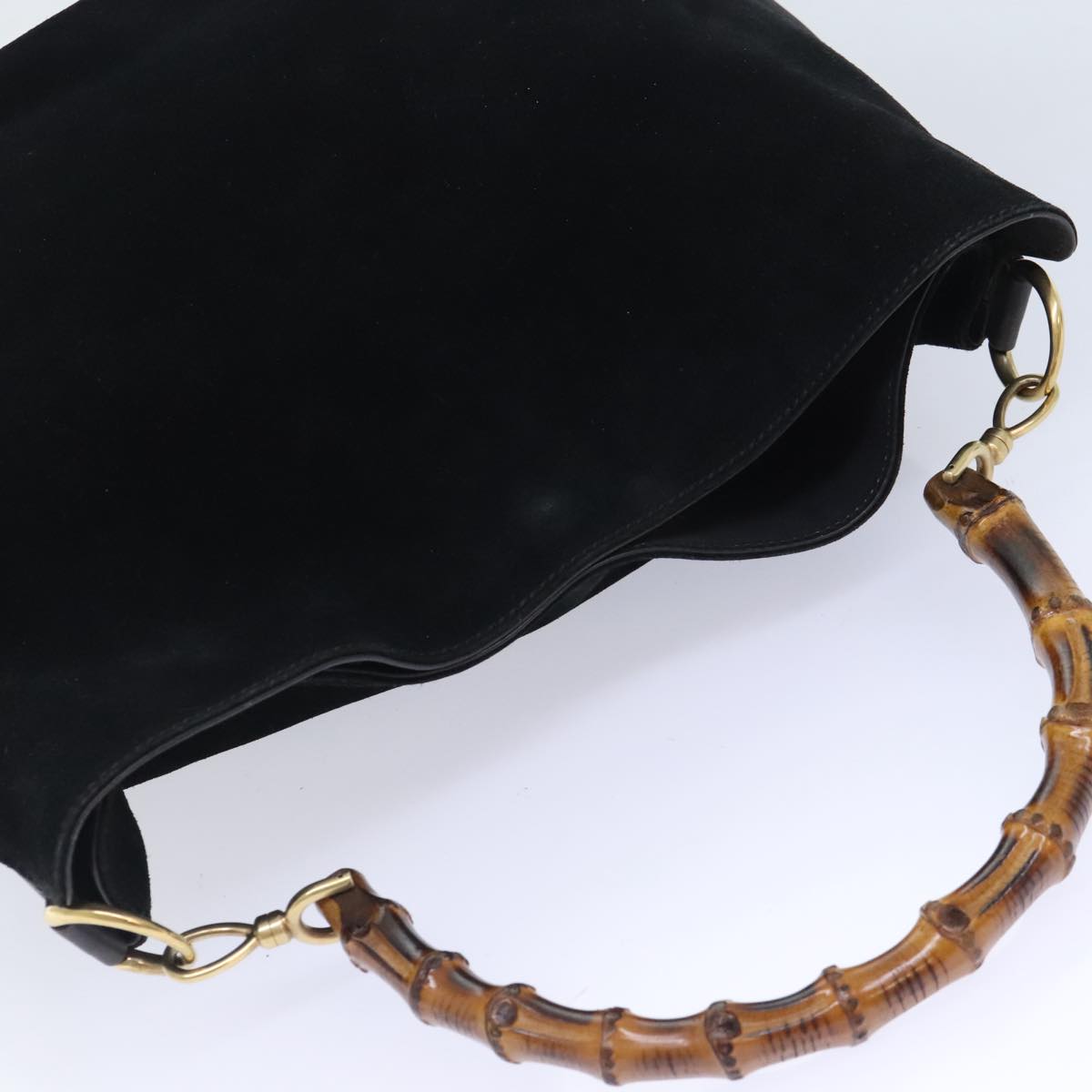 GUCCI Bamboo Hand Bag Suede 2way Black Gold 001 2058 15776 Auth 93208