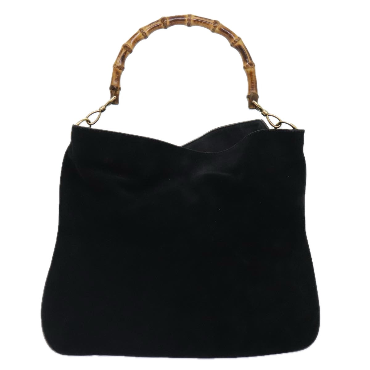 GUCCI Bamboo Hand Bag Suede 2way Black Gold 001 123 1577 Auth 93210