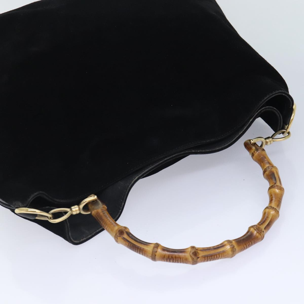 GUCCI Bamboo Hand Bag Suede 2way Black Gold 001 123 1577 Auth 93210