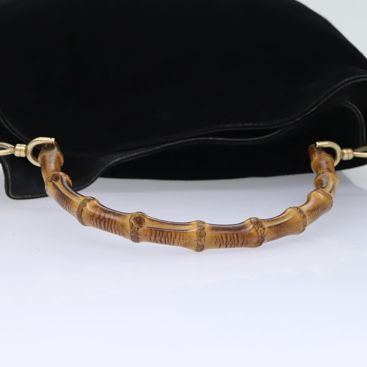 GUCCI Bamboo Hand Bag Suede 2way Black Gold 001 123 1577 Auth 93210