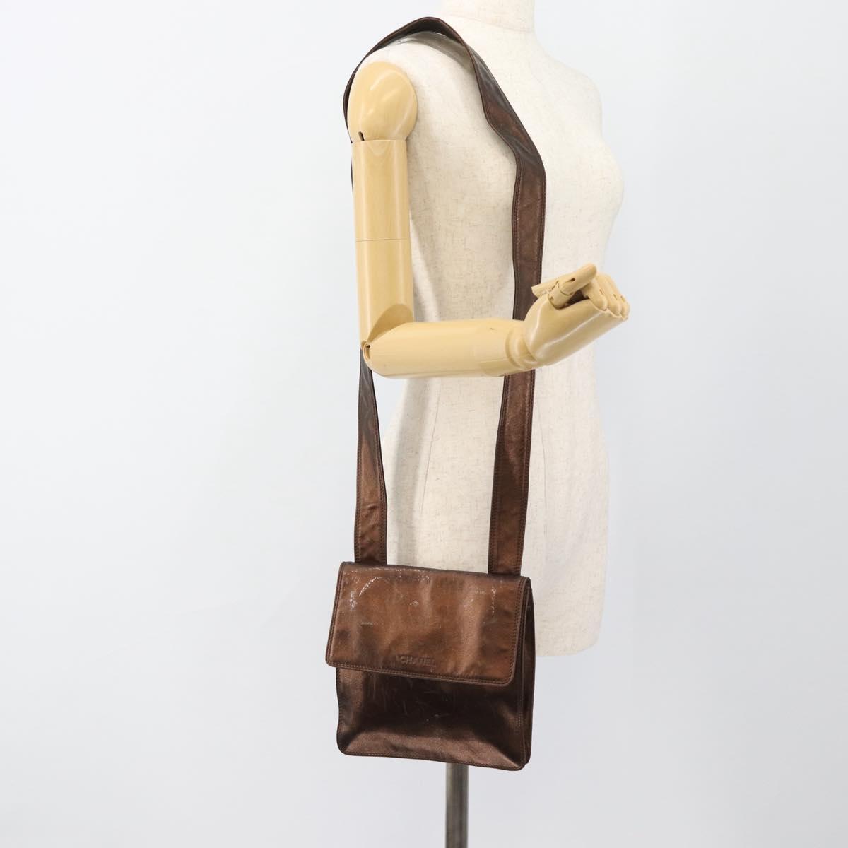 CHANEL Shoulder Bag Leather Bronze Gold CC Auth 93241