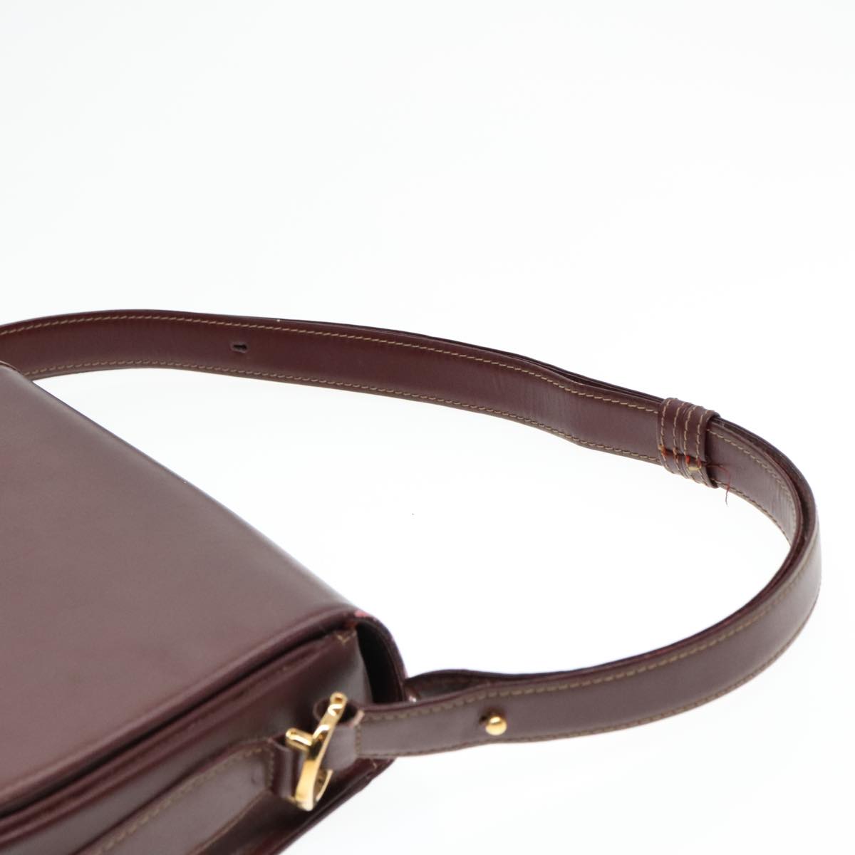 CARTIER Shoulder Bag Leather Red Gold Auth 93243