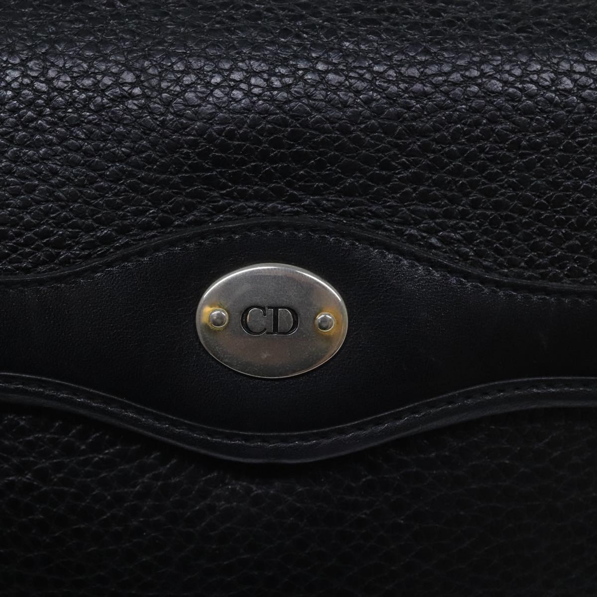 Christian Dior Hand Bag Leather 2way Black Gold Auth 93249