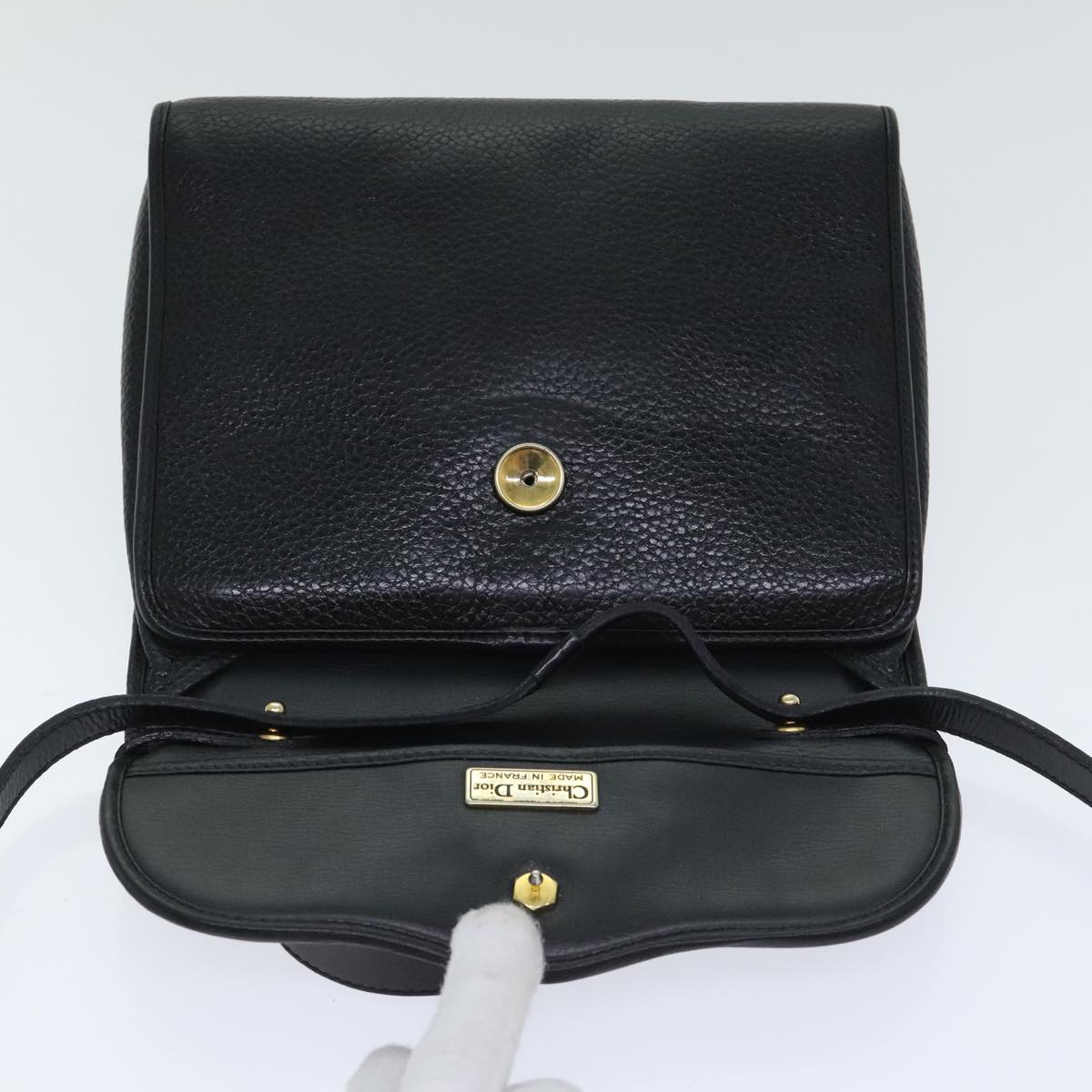 Christian Dior Hand Bag Leather 2way Black Gold Auth 93249