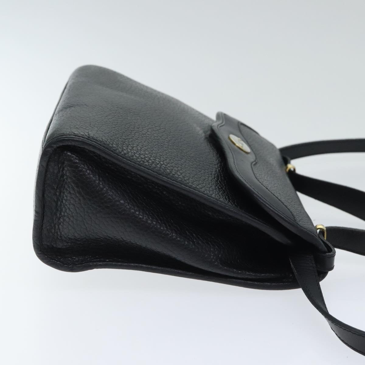 Christian Dior Hand Bag Leather 2way Black Gold Auth 93249